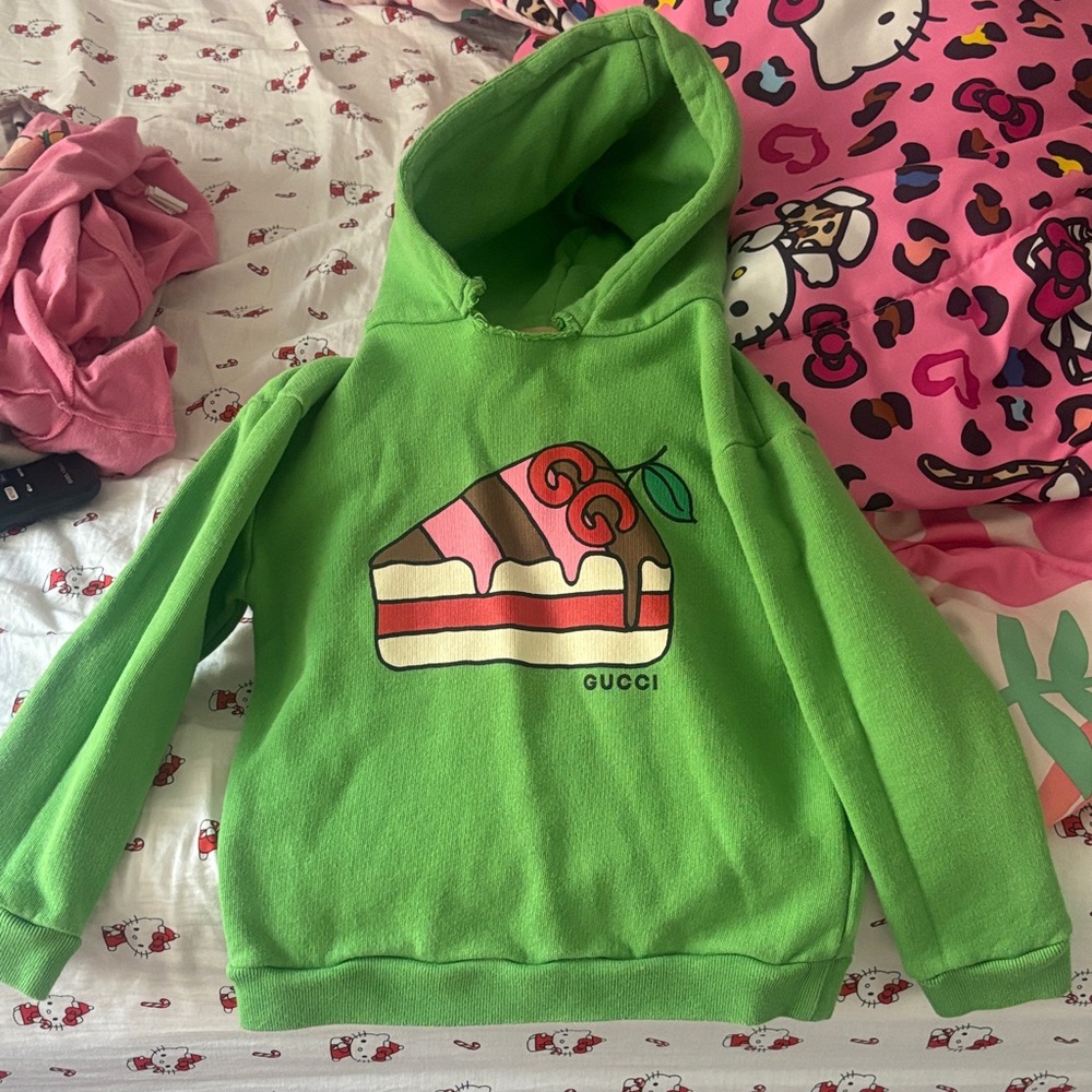 Gucci Green Kids Hoodie with Colorful Cake Graphic